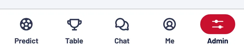 The bar at the bottom of the screen: Predict, Table, Chat, Me and Admin