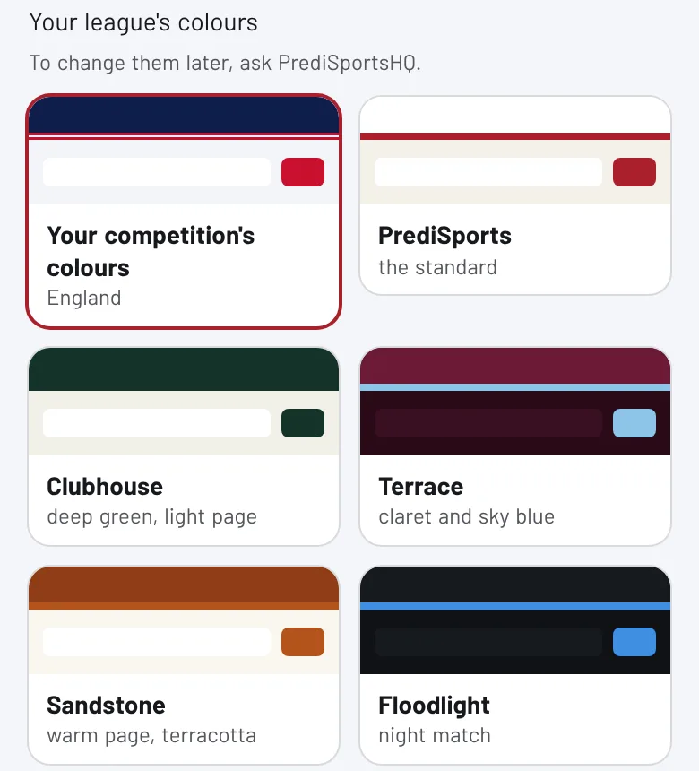 Colour choices, with Your competition's colours selected