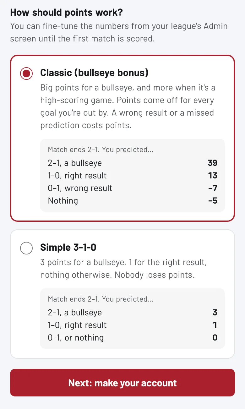 The two points choices, Classic and Simple 3-1-0, each with a worked example